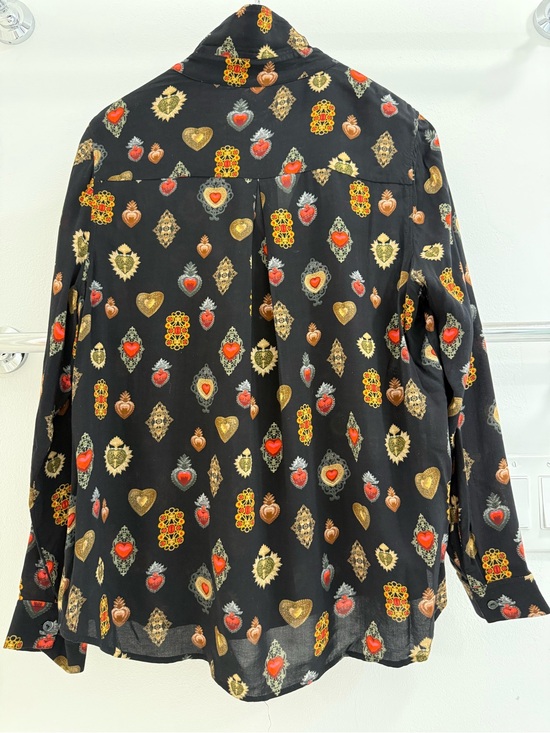 L'AGENCE Tops - L'AGENCE Black Button-Down Shirt with Red & Gold Heart Medallions